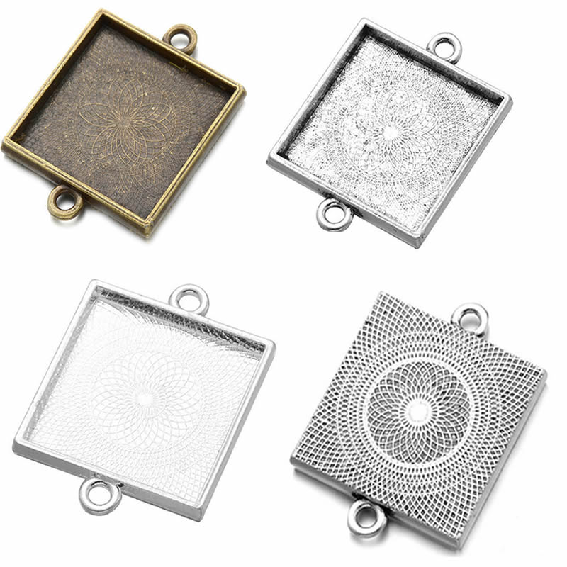 Bezels Set Pendant - Onebeading Fit 25x25mm Vierkante Cabochons Cameos