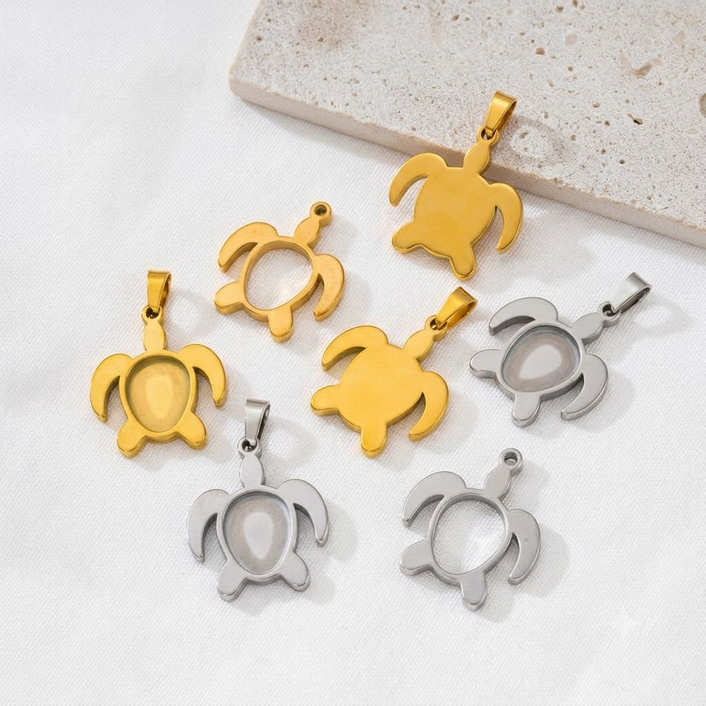 Bezels Set Pendant - 5 stuks/lot roestvrijstalen schildpad cabochon basisbevestigingen