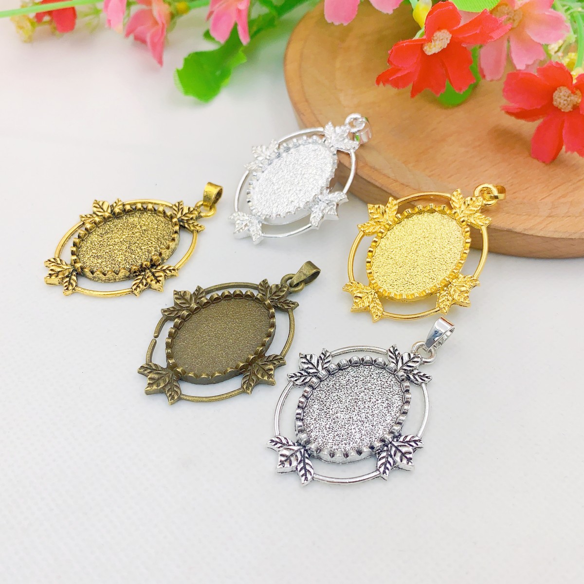 Bezels Set Pendant - Onebeading Fit 18X25Mm Ovale Cabochons Frame